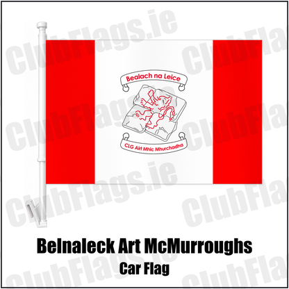 Belnaleck Art McMurroughs Car Flag with the club crest and colours, Fermanagh GAA - ClubFlags.ie