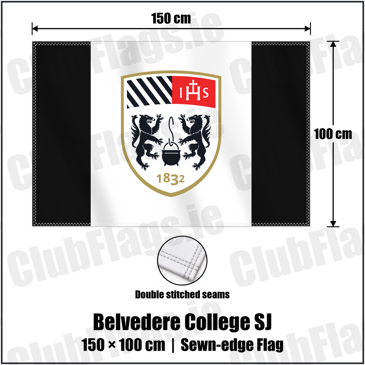 Belvedere College SJ 100cm x 150cm Flag (sewn on the edges) with the club crest and colours, Dublin Rugby - ClubFlags.ie
