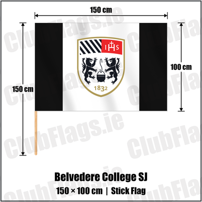 Belvedere College SJ 100cm x 150cm Stick Flag with the club crest and colours, Dublin Rugby - ClubFlags.ie