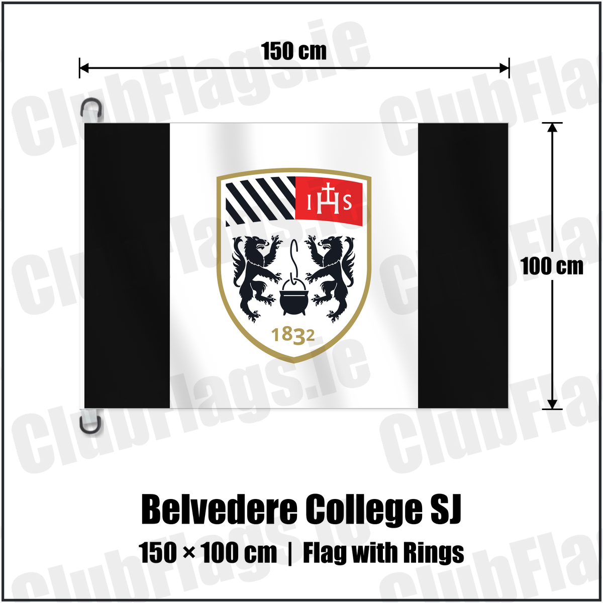Belvedere College SJ 150cm x 100cm Flag Pole Flag with Rings with the club crest and colours, Dublin Rugby - ClubFlags.ie
