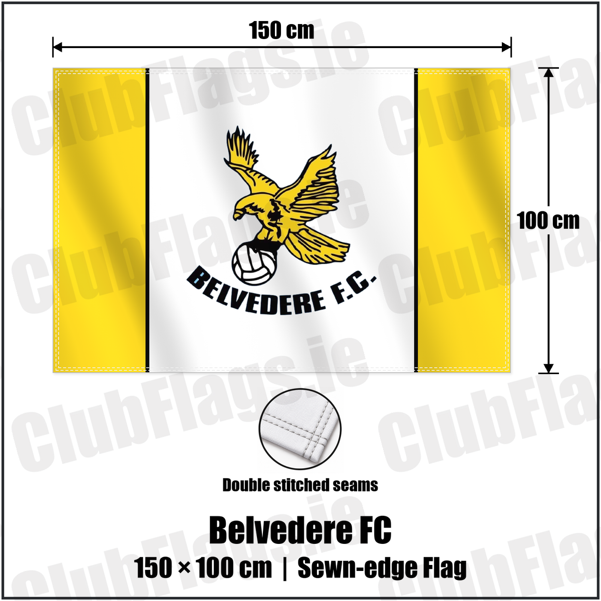 Belvedere FC 100cm x 150cm Flag (sewn on the edges) with the club crest and colours, Dublin Football - ClubFlags.ie