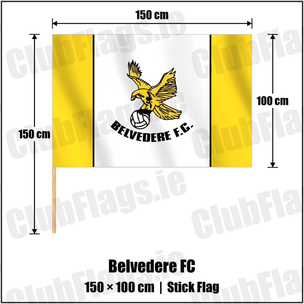 Belvedere FC 100cm x 150cm Stick Flag with the club crest and colours, Dublin Football - ClubFlags.ie