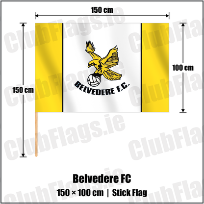 Belvedere FC 100cm x 150cm Stick Flag with the club crest and colours, Dublin Football - ClubFlags.ie