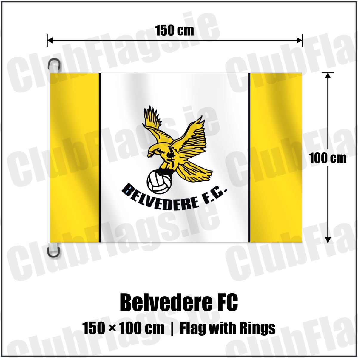 Belvedere FC 150cm x 100cm Flag Pole Flag with Rings with the club crest and colours, Dublin Football - ClubFlags.ie