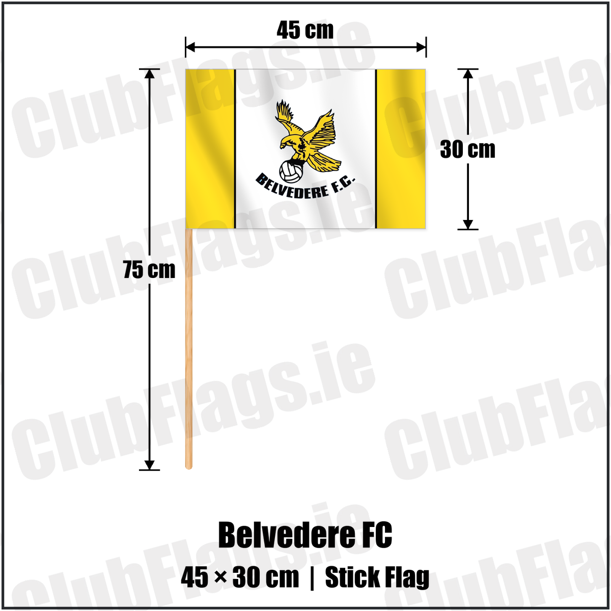 Belvedere FC 30cm x 45cm Stick Flag with the club crest and colours, Dublin Football - ClubFlags.ie