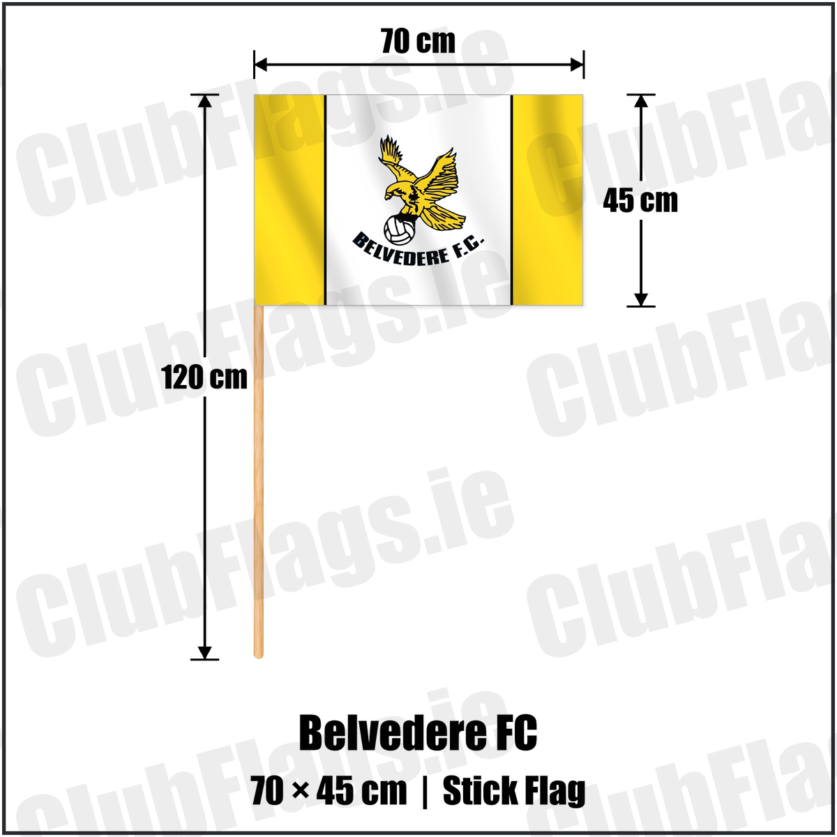 Belvedere FC 45cm x 70cm Stick Flag with the club crest and colours, Dublin Football - ClubFlags.ie