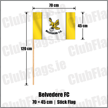 Belvedere FC 45cm x 70cm Stick Flag with the club crest and colours, Dublin Football - ClubFlags.ie