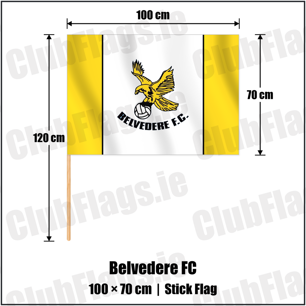 Belvedere FC 70cm x 100cm Stick Flag with the club crest and colours, Dublin Football - ClubFlags.ie