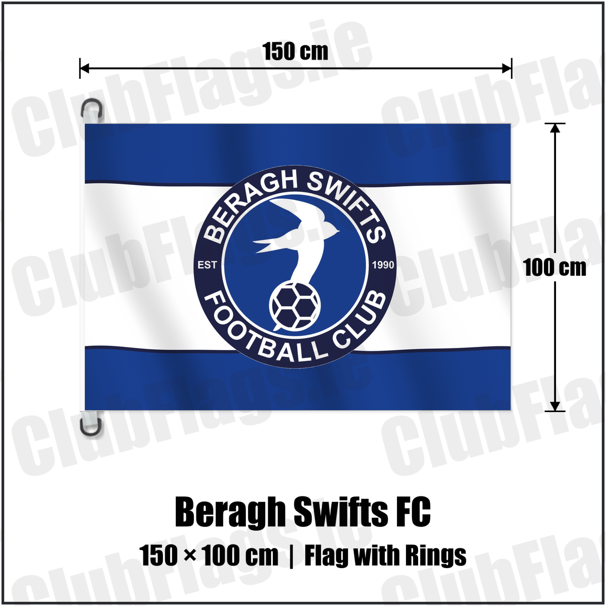 Beragh Swifts FC 150cm x 100cm Flag Pole Flag with Rings with the club crest and colours, Tyrone Football - ClubFlags.ie
