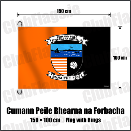 Cumann Peile Bhearna na Forbacha 150cm x 100cm Flag Pole Flag with Rings with the verified club crest and colours, Galway GAA - ClubFlags.ie