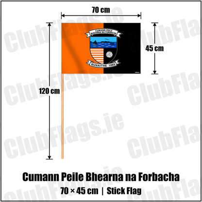 Cumann Peile Bhearna na Forbacha 45cm x 70cm Stick Flag with the verified club crest and colours, Galway GAA - ClubFlags.ie