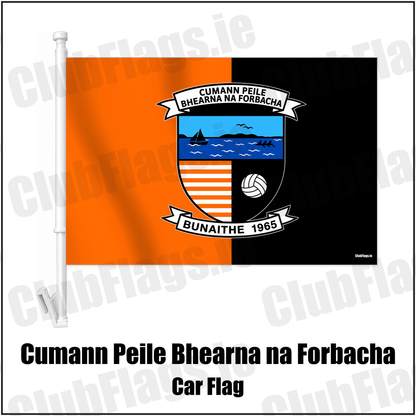 Cumann Peile Bhearna na Forbacha Car Flag with the verified club crest and colours, Galway GAA - ClubFlags.ie