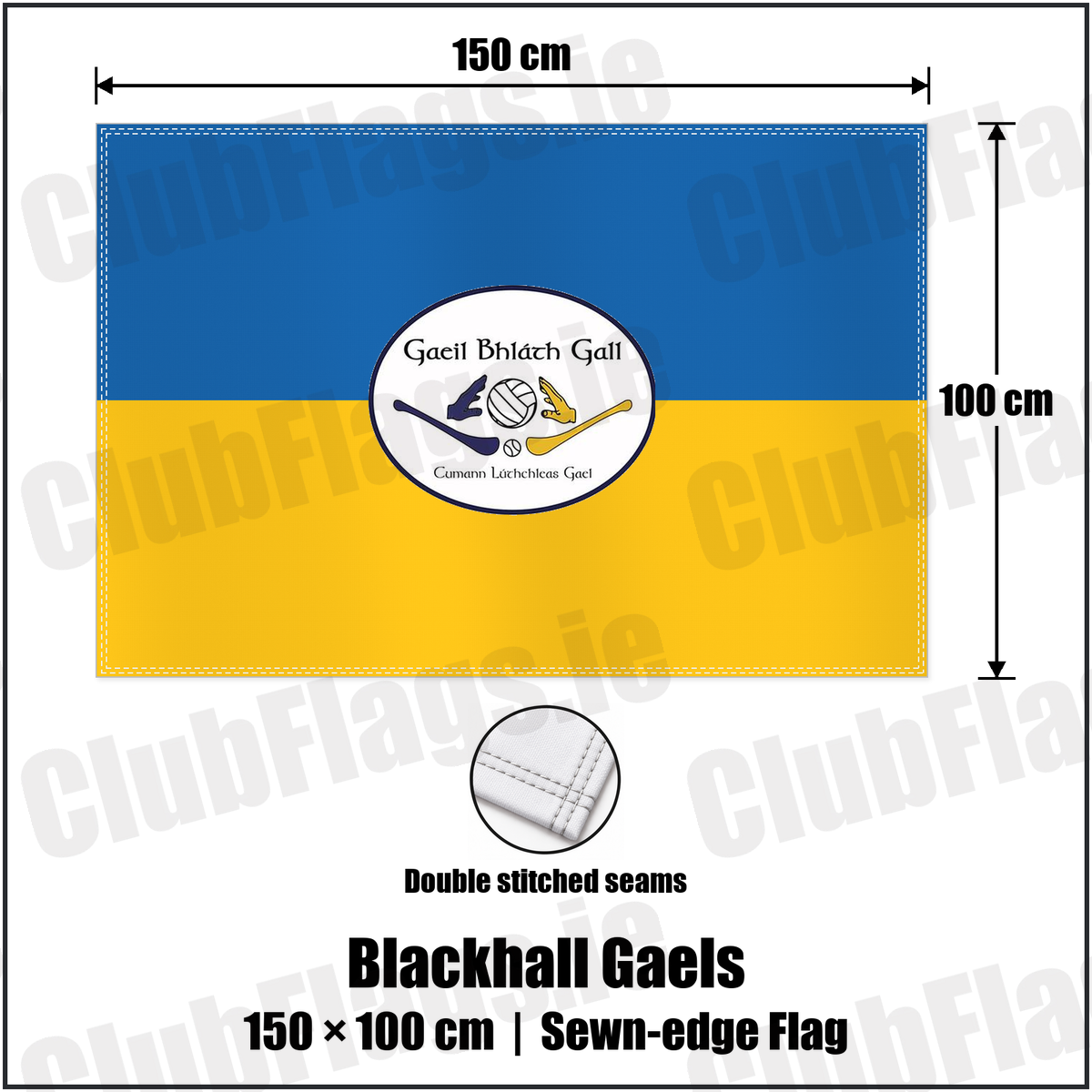 Blackhall Gaels 100cm x 150cm Flag (sewn on the edges) with the club crest and colours, Meath GAA - ClubFlags.ie