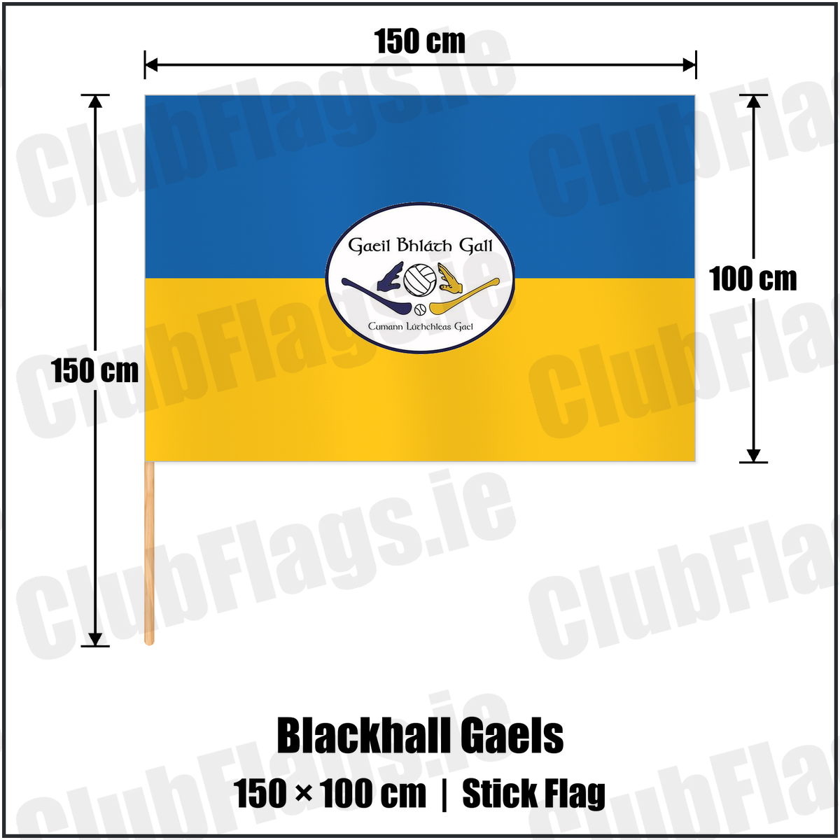Blackhall Gaels 100cm x 150cm Stick Flag with the club crest and colours, Meath GAA - ClubFlags.ie