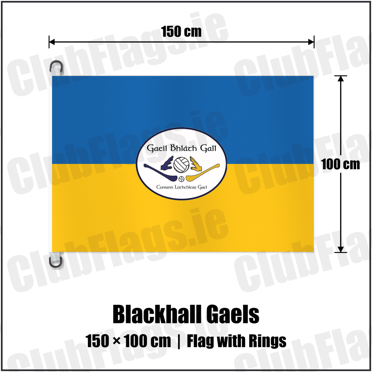 Blackhall Gaels 150cm x 100cm Flag Pole Flag with Rings with the club crest and colours, Meath GAA - ClubFlags.ie