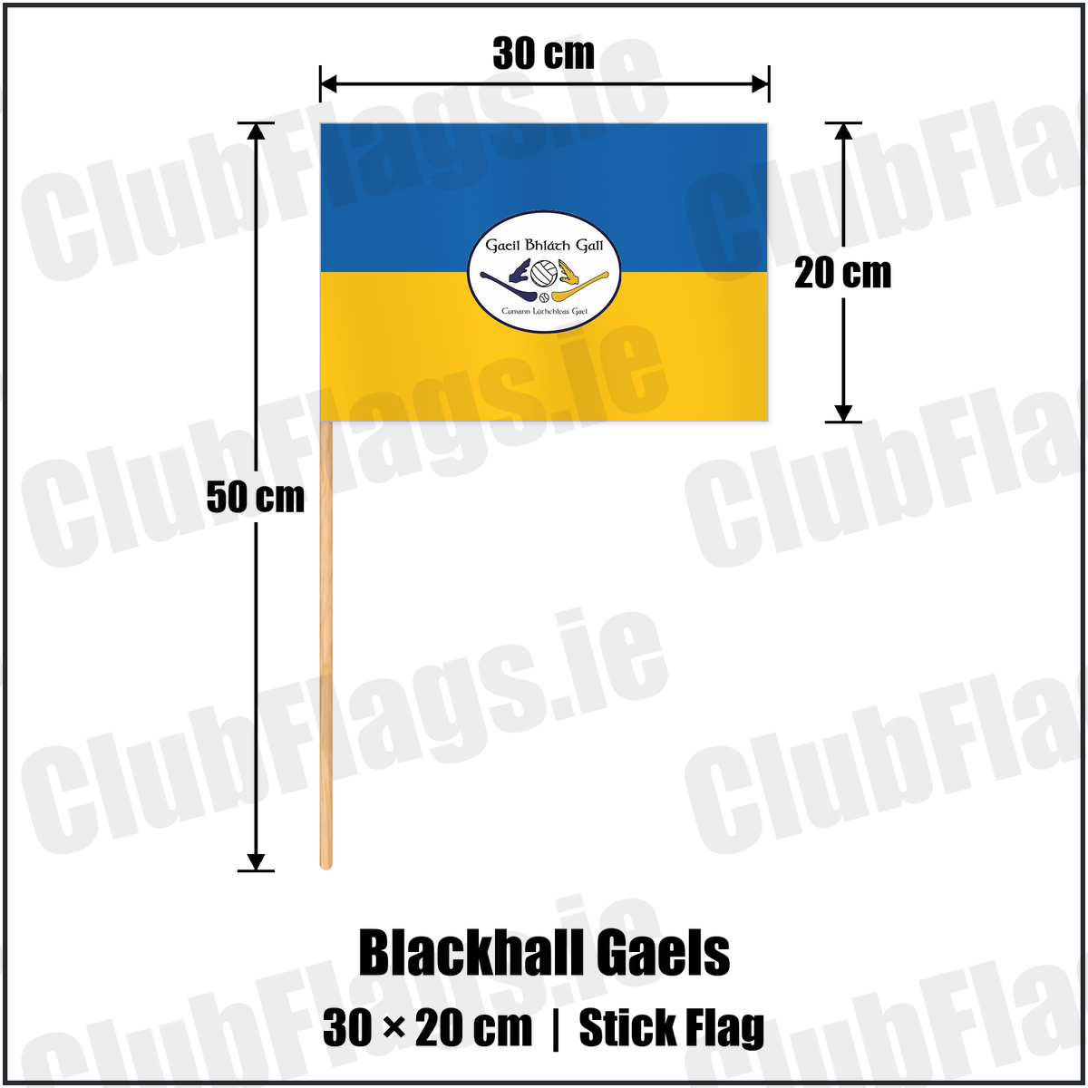 Blackhall Gaels 20cm x 30cm Stick Flag with the club crest and colours, Meath GAA - ClubFlags.ie