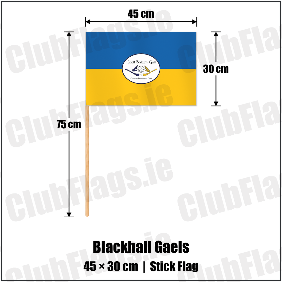 Blackhall Gaels 30cm x 45cm Stick Flag with the club crest and colours, Meath GAA - ClubFlags.ie
