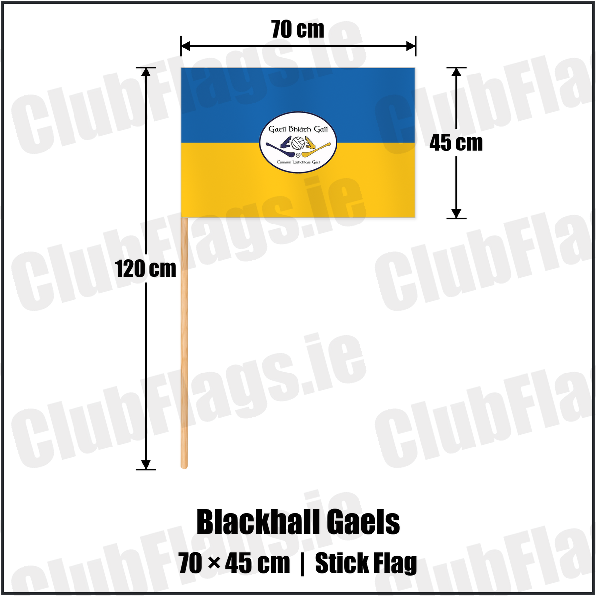 Blackhall Gaels 45cm x 70cm Stick Flag with the club crest and colours, Meath GAA - ClubFlags.ie