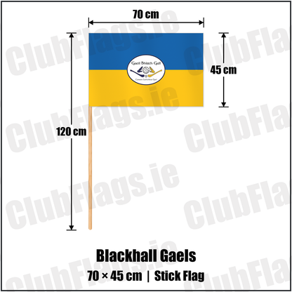Blackhall Gaels 45cm x 70cm Stick Flag with the club crest and colours, Meath GAA - ClubFlags.ie