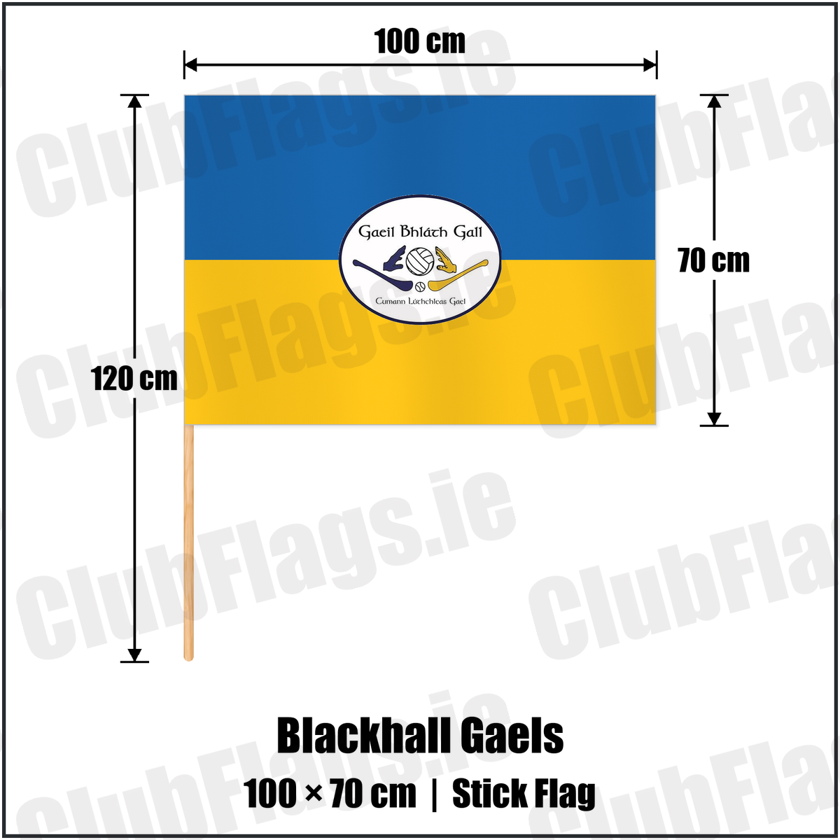 Blackhall Gaels 70cm x 100cm Stick Flag with the club crest and colours, Meath GAA - ClubFlags.ie