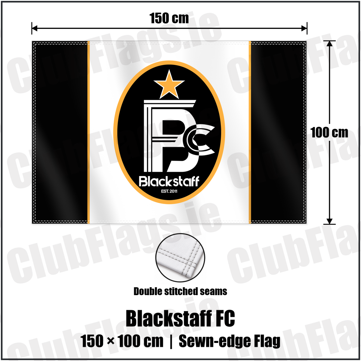 Blackstaff FC 100cm x 150cm Flag (sewn on the edges) with the club crest and colours, Antrim Football - ClubFlags.ie