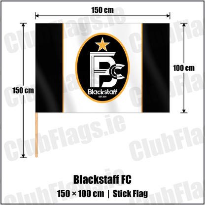 Blackstaff FC 100cm x 150cm Stick Flag with the club crest and colours, Antrim Football - ClubFlags.ie