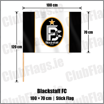 Blackstaff FC 70cm x 100cm Stick Flag with the club crest and colours, Antrim Football - ClubFlags.ie