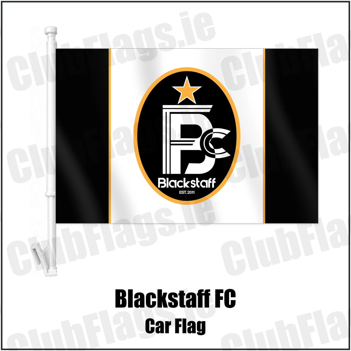 Blackstaff FC Car Flag with the club crest and colours, Antrim Football - ClubFlags.ie