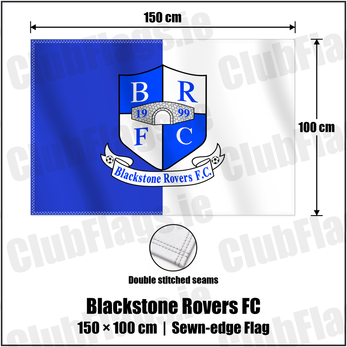 Blackstone Rovers FC 100cm x 150cm Flag (sewn on the edges) with the verified club crest and colours, Cork Football - ClubFlags.ie