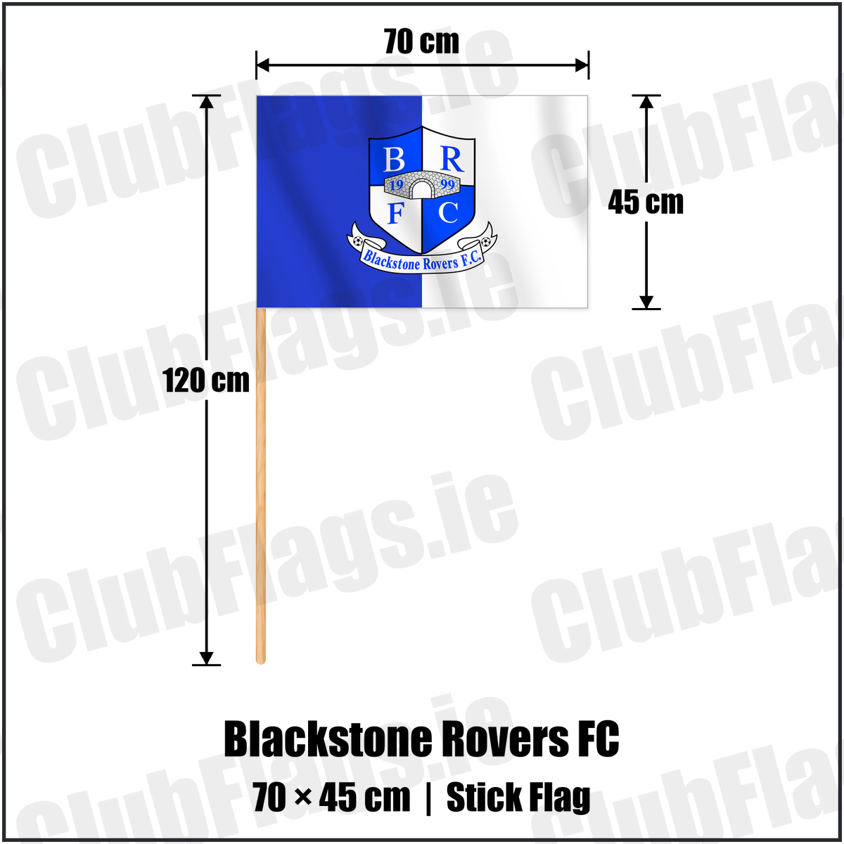 Blackstone Rovers FC 45cm x 70cm Stick Flag with the verified club crest and colours, Cork Football - ClubFlags.ie