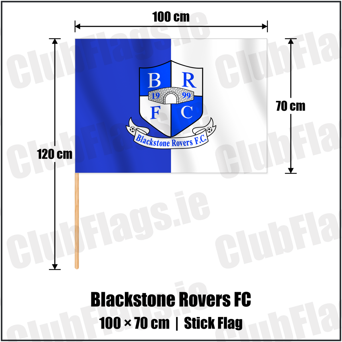 Blackstone Rovers FC 70cm x 100cm Stick Flag with the verified club crest and colours, Cork Football - ClubFlags.ie