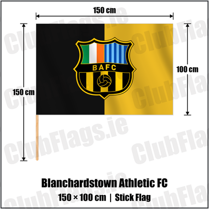 Blanchardstown Athletic FC 100cm x 150cm Stick Flag with the verified club crest and colours, Dublin Football - ClubFlags.ie