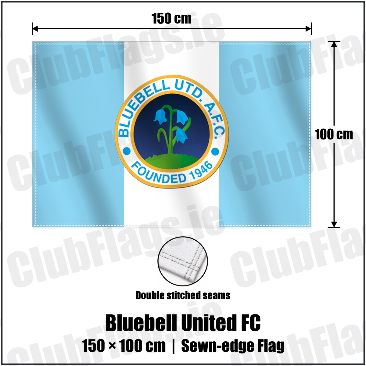 Bluebell United FC 100cm x 150cm Flag (sewn on the edges) with the verified club crest and colours, Dublin Football - ClubFlags.ie