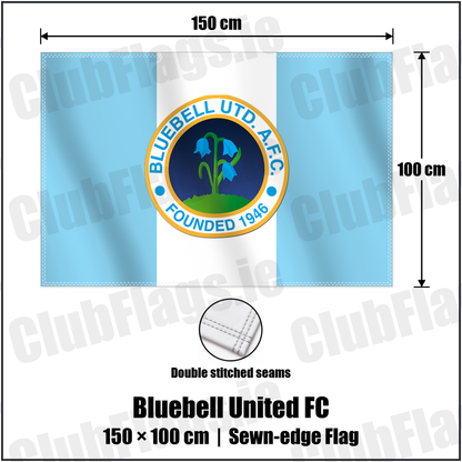 Bluebell United FC 100cm x 150cm Flag (sewn on the edges) with the verified club crest and colours, Dublin Football - ClubFlags.ie
