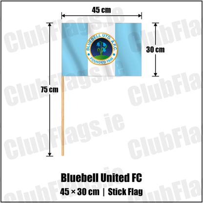 Bluebell United FC 30cm x 45cm Stick Flag with the verified club crest and colours, Dublin Football - ClubFlags.ie