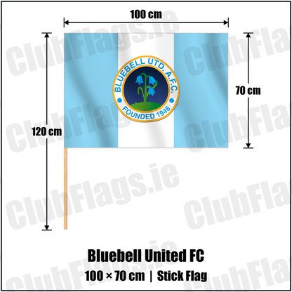 Bluebell United FC 70cm x 100cm Stick Flag with the verified club crest and colours, Dublin Football - ClubFlags.ie