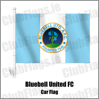 Bluebell United FC Car Flag with the verified club crest and colours, Dublin Football - ClubFlags.ie