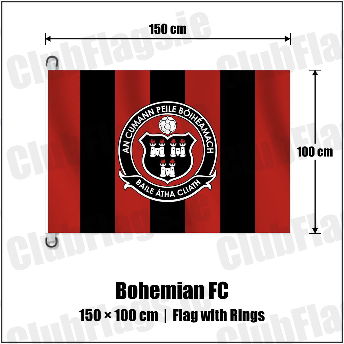 Bohemian FC 150cm x 100cm Flag Pole Flag with Rings with the club crest and colours, Dublin Football - ClubFlags.ie