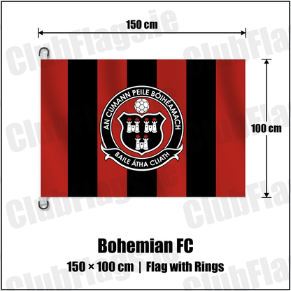 Bohemian FC 150cm x 100cm Flag Pole Flag with Rings with the club crest and colours, Dublin Football - ClubFlags.ie