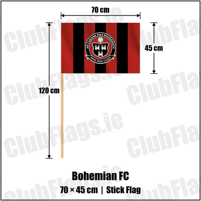 Bohemian FC 45cm x 70cm Stick Flag with the club crest and colours, Dublin Football - ClubFlags.ie