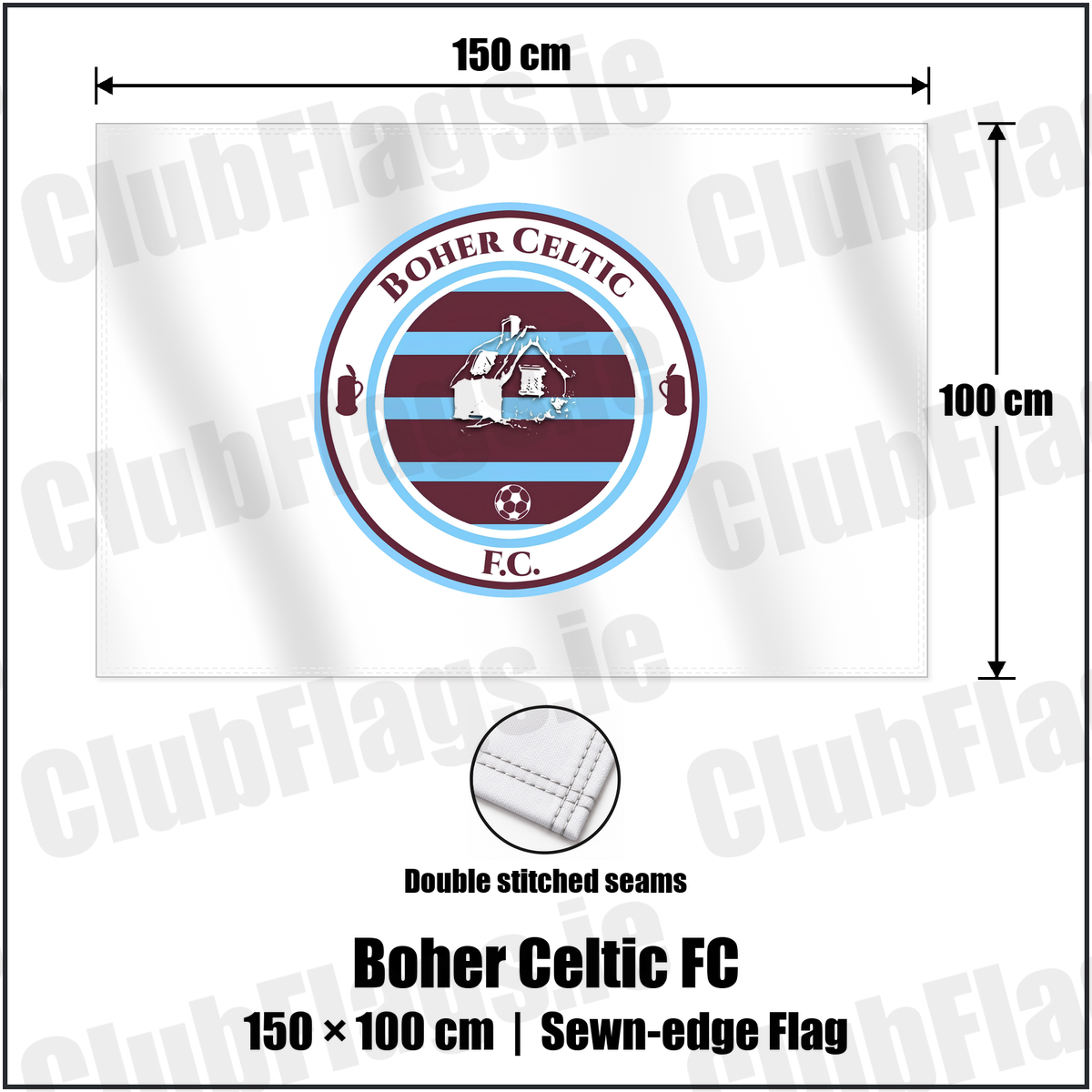 Boher Celtic FC 100cm x 150cm Flag (sewn on the edges) with the club crest and colours, Cork Football - ClubFlags.ie