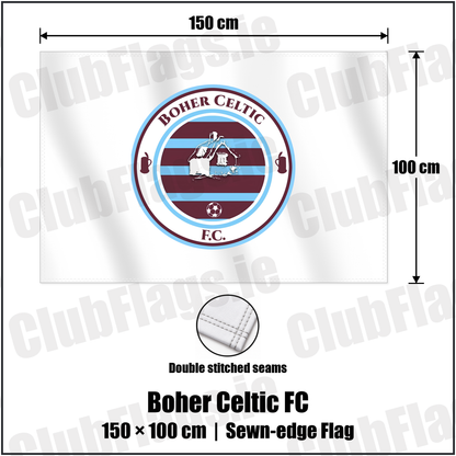 Boher Celtic FC 100cm x 150cm Flag (sewn on the edges) with the club crest and colours, Cork Football - ClubFlags.ie