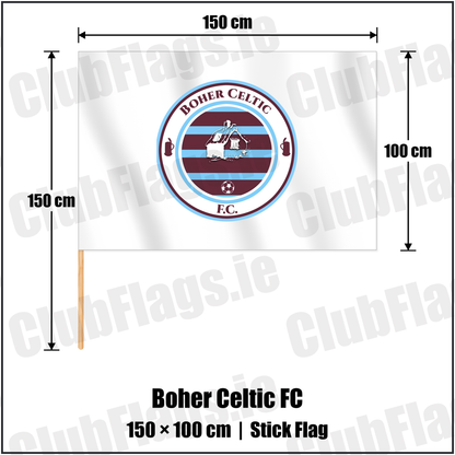 Boher Celtic FC 100cm x 150cm Stick Flag with the club crest and colours, Cork Football - ClubFlags.ie