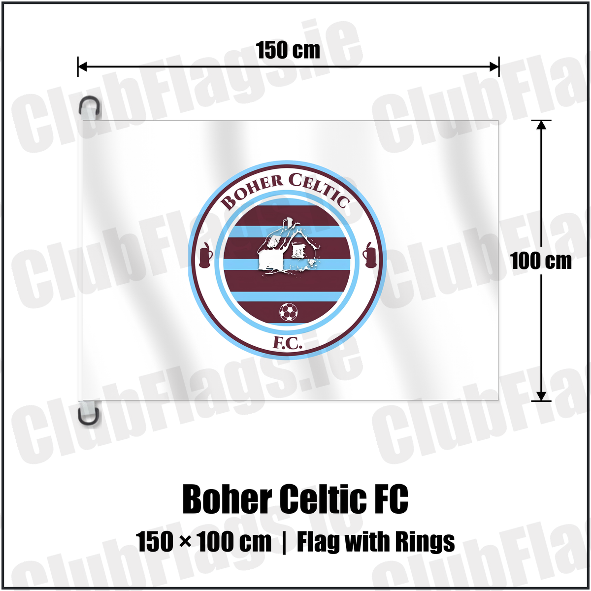 Boher Celtic FC 150cm x 100cm Flag Pole Flag with Rings with the club crest and colours, Cork Football - ClubFlags.ie