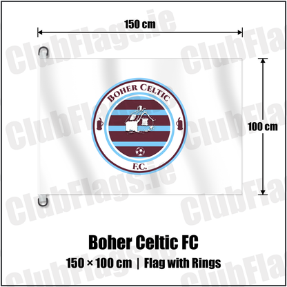 Boher Celtic FC 150cm x 100cm Flag Pole Flag with Rings with the club crest and colours, Cork Football - ClubFlags.ie