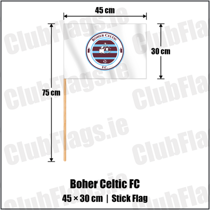Boher Celtic FC 30cm x 45cm Stick Flag with the club crest and colours, Cork Football - ClubFlags.ie