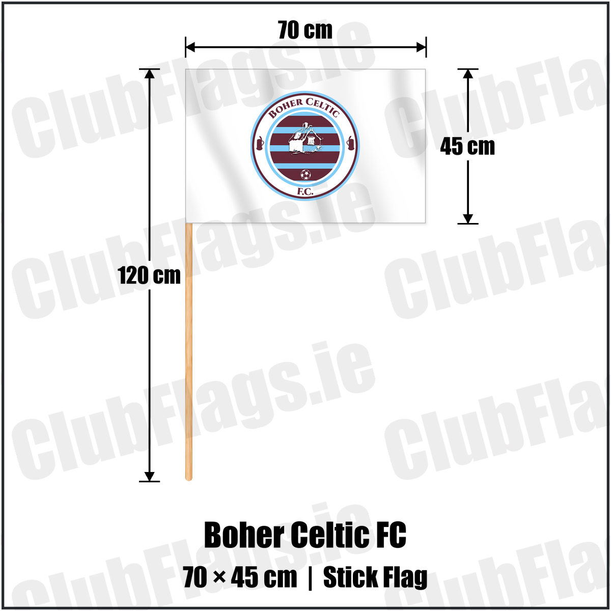 Boher Celtic FC 45cm x 70cm Stick Flag with the club crest and colours, Cork Football - ClubFlags.ie