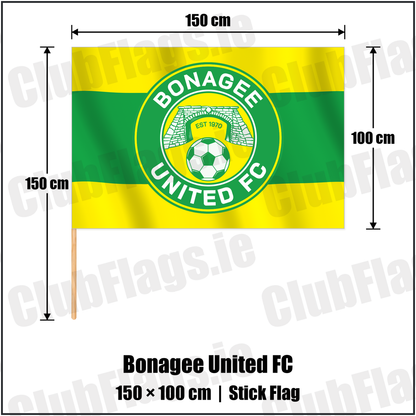 Bonagee United FC 100cm x 150cm Stick Flag with the club crest and colours, Donegal Football - ClubFlags.ie