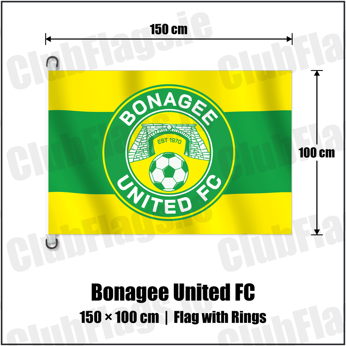 Bonagee United FC 150cm x 100cm Flag Pole Flag with Rings with the club crest and colours, Donegal Football - ClubFlags.ie