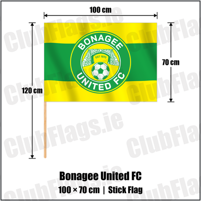 Bonagee United FC 70cm x 100cm Stick Flag with the club crest and colours, Donegal Football - ClubFlags.ie